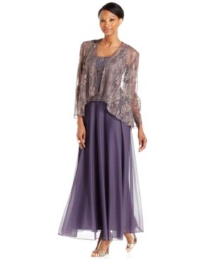 Patra Sleeveless Metallic Lace Gown And Jacket