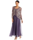 Patra Sleeveless Metallic Lace Gown And Jacket