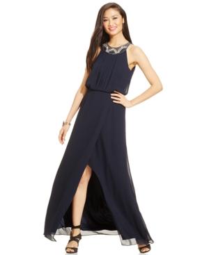 Vince Camuto Bead-trim Blouson Chiffon Gown