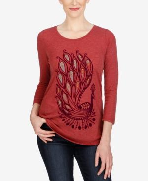 Lucky Brand Three-quarter-sleeve Peacock Graphic T-shirt