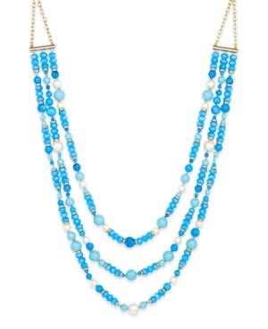 Kate Spade New York Gold-tone Three-strand Blue Beaded Statement Necklace