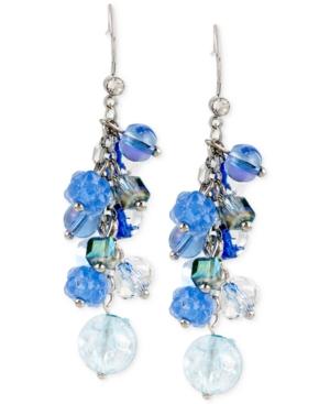 M. Haskell Silver-tone Shaky Blue Bead Drop Earrings