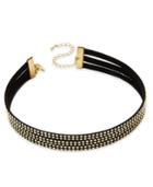 Thalia Sodi Gold-tone Yellow Pave Black Faux Suede Triple-row Choker Necklace, Created For Macy's