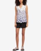 Dkny Floral-print Ruffle-front Top, Created For Macy's
