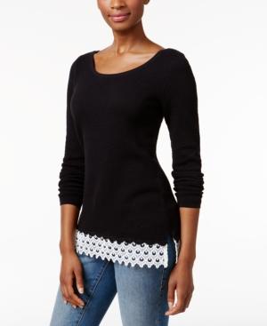 Charter Club Patterned Lace-hem Sweater, Only At Macy's