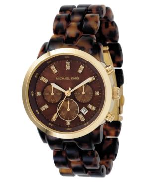 Michael Kors Watch, Women's Chronograph Showstopper Stainless Steel And Tortoise Acrylic Bracelet 44mm Mk5216