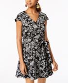 Emerald Sundae Juniors' Floral Jacquard Wrap Dress