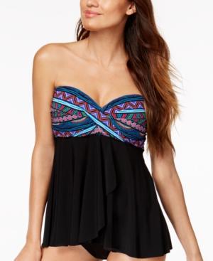 Miraclesuit Caravan Printed Flyaway Bandeau Tankini Top Women's Swimsuit