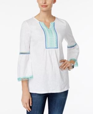 Charter Club Embroidered Bell-sleeve Tunic, Only At Macy's