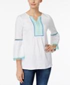 Charter Club Embroidered Bell-sleeve Tunic, Only At Macy's