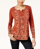 Style & Co Mixed-print Lace-up Top, Created For Macy's