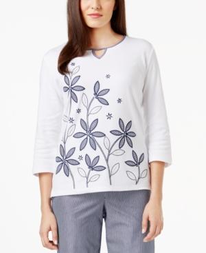 Alfred Dunner Embellished Floral-print Keyhole Top