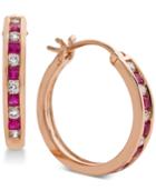 Certified Ruby (3/8 Ct. T.w.) & Diamond (1/4 Ct. T.w.) Hoop Earrings In 14k Rose Gold