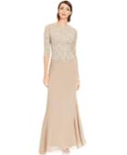 Alex Evenings Elbow-sleeve Sequined Lace Gown