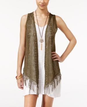 Self Esteem Juniors' Necklace Lace Dress & Fringed Vest