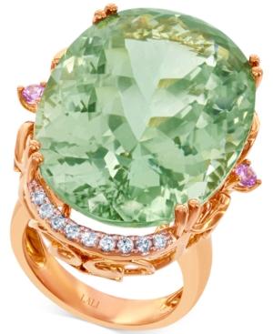 Lali Jewels Green Amethyst, Pink Sapphire (42-1/2 Ct. T.w.) And Diamond (1/4 Ct. T.w.) Ring In 18k Rose Gold