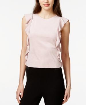 Bar Iii Ruffled Faux-suede Blouse, Only At Macy's
