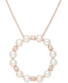 Cultured Freshwater Pearl (5mm) & White Topaz (1/2 Ct. T.w.) Circle 18 Pendant Necklace In 18k Rose Gold-plated Sterling Silver