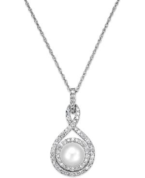 White Cultured Pearl (6-1/2mm) And Diamond (1/4 Ct. T.w.) Pendant Necklace In 14k White Gold (also Available In 14k Yellow Gold & 14k Rose Gold)
