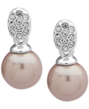 Anne Klein Silver-tone Pave & Imitation Pearl Drop Earrings