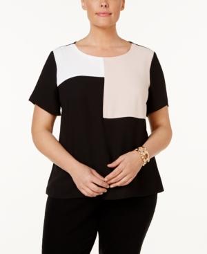 Nine West Plus Size Colorblocked Blouse