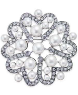 Nina Silver-tone Crystal & Imitation Pearl Flower Brooch