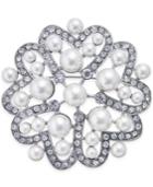 Nina Silver-tone Crystal & Imitation Pearl Flower Brooch