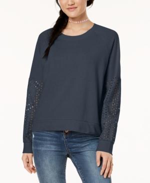 Hippie Rose Juniors' Eyelet-contrast Sweatshirt