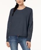 Hippie Rose Juniors' Eyelet-contrast Sweatshirt