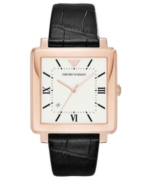 Emporio Armani Men's Black Leather Strap Watch 38x38mm