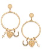 Thalia Sodi Gold-tone Pave Charm Drop Hoop Earrings, Created For Macy's
