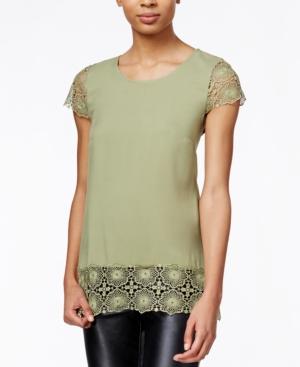 Kensie Short-sleeve Lace-contrast Top