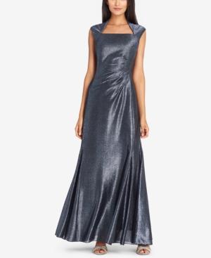 Tahari Asl Ruched Metallic Gown