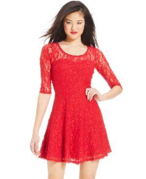 Material Girl Short-sleeve Lace Skater Dress