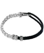 Effy Men's Black Leather Hinged Bracelet In Sterling Silver