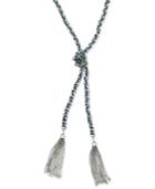 Guess Silver-tone Woven Blue Twisted Tassel Necklace