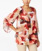 Jm Collection Printed Chiffon-overlay Top, Only At Macy's