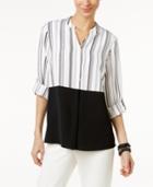 Alfani Tab-sleeve Colorblocked Blouse, Only At Macy's