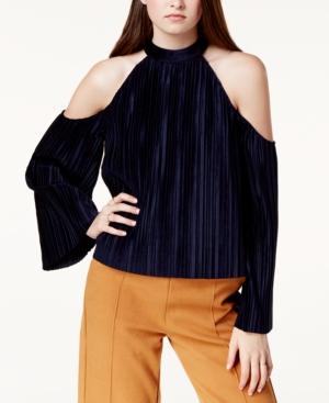 J.o.a. Velvet Pleated Cold-shoulder Top