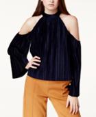J.o.a. Velvet Pleated Cold-shoulder Top
