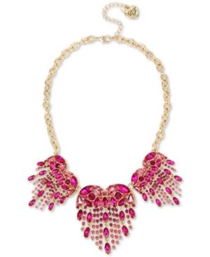 Betsey Johnson Gold-tone Crystal Heart Fringe Statement Necklace, 18 + 3 Extender