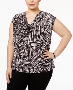 Kasper Plus Size Printed Cowl-neck Top