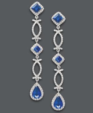 Effy Sapphire (2-5/8 Ct. T.w.) And Diamond (3/4 Ct. T.w.) Geometric Drop Earrings In 14k White Gold