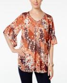 Style & Co. Petite Printed Pintucked Top, Only At Macy's