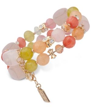 Anne Klein Gold-tone Multi-bead Double-row Stretch Bracelet