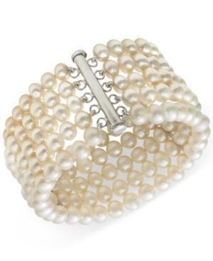 Belle De Mer Cultured Freshwater Pearl Five-row Bracelet In Sterling Silver (6-7mm)