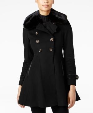Via Spiga Faux-fur-collar Skirted Wool Coat