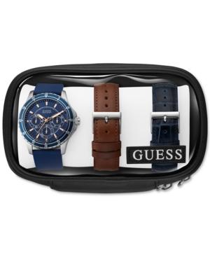 Guess Men's Blue Silicone Strap Watch & Interchangeable Straps Set 44mm U0742g1