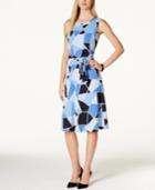 Charter Club Sleeveless Tie-waist Dress, Graphic Squares Print