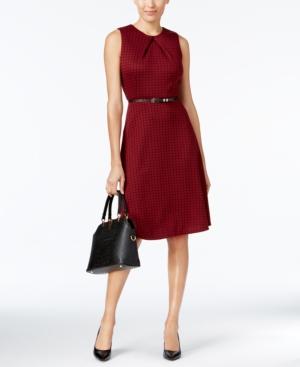 Ny Collection Petite Printed Belted Fit & Flare Dress